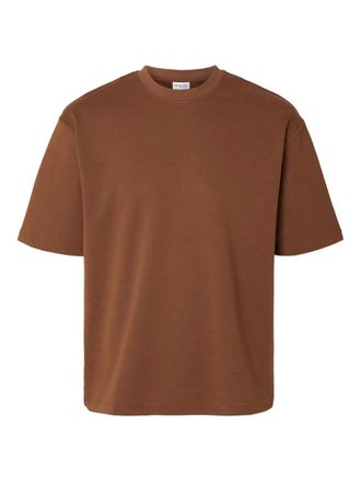 Selected crew-neck T-shirt - men - Organic Cotton/Elastomultiester/Recycled Polyester - M - Brown