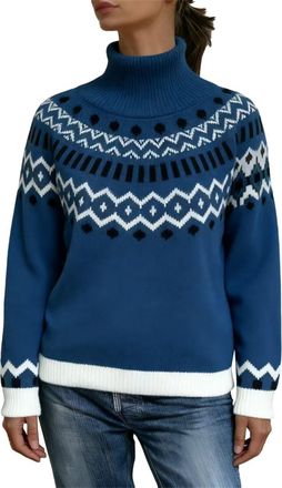 Generic Fair Isle Jumpers for Women UK Cozy Soft Long Sleeve Roll Neck Nordic Autumn Winter Sweater Vintage Fair Isle Jumpers Icelandic Vintage Knitwear(Blue,