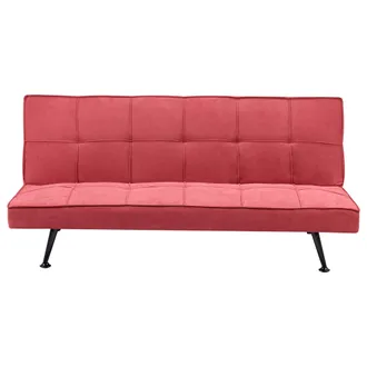 Beliani Sof&aacute; Cama Moderno De Tela De Poli&eacute;ster Sin Reposabrazos Reclinable Convertible De Madera Maciza Rojo Hasle