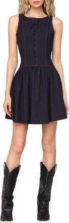 Avec Les Filles Drop Waist Boat Neck Minidress in Navy/Gold Pinstripe at Nordstrom Rack, Size 14