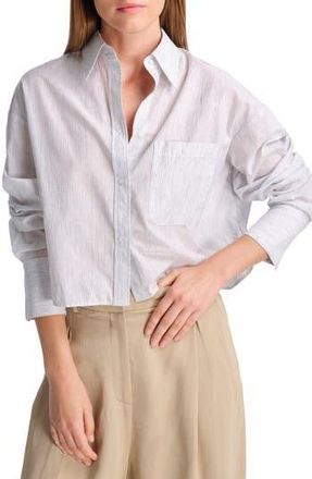 TWP Little Big Joe Stripe Cotton & Linen Crop Button-Up Shirt in White/Charcoal at Nordstrom Rack, Size X-Small/small
