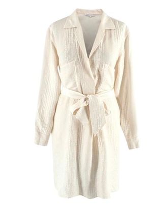 Marie France Van Damme Jacquard Cream Silk Shirt Dress