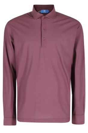 Kired Bordeaux Positano Buttoned Side Slits Cotton Long Sleeve Polo Shirt