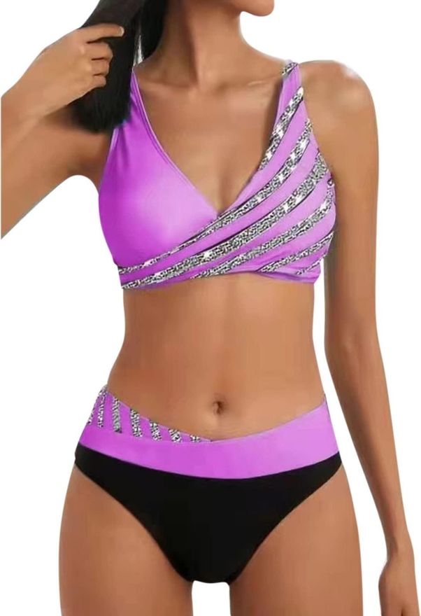 Bikini Sets for Older Women UK Two Piece Swimsuits High Waisted Top Swimwear Tankini Bottoms Tummy Control Printed Plus Size Bathing Suits Beachwear T
