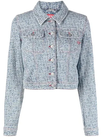 Diesel monogram-pattern denim jacket - women - Cotton - S - Blue