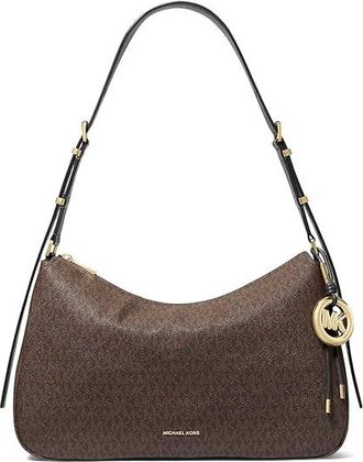 Michael Kors Nolita Medium Top Zip Convertible Shoulder Womens Handbags Brown/Black, Canvas/Polyurethane