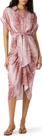 Steve Madden Tori Snakeskin Print Shirtdress in Pink Snake at Nordstrom, Size 10