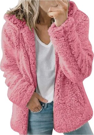 Generic Womens Fleece Hoodie Jacket Sherpa Lined Full Zip up Winter Warm Soft Teddy Fleece Hooded Sweatshirt Fluffy Jumper Hoody Sweater Coat Overcoat Cardiga