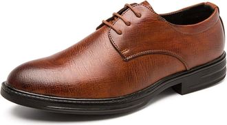 Generic Dress Shoes for Men Lace Up Round Toe Derby Shoes Faux Leather Low Top Rubber Sole Slip Resistant Block Heel Anti-Slip Prom(Brown,8.5 UK)