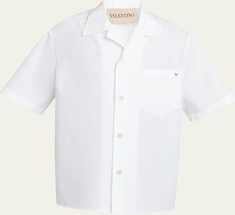 Valentino Garavani Mens Cotton Poplin Camp Shirt
