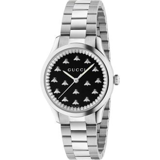 Gucci Womens YA1265034 G-Timeless Black Dial Ladies Watch - Silver Stainless Steel - One Size