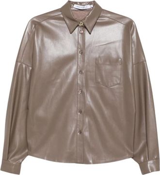 Simona Corsellini Lange Mouwen Shirt - Dames - Overhemden - Bruin - S - Leer - Overhemden