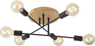 QAZQA Qazqa L&aacute;mpara De Techo Art D&eacute;co Negra Con Madera 6 Luces - Sydney