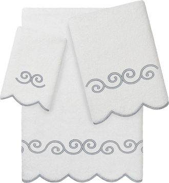 Linum Home Textiles 100% Turkish Cotton Symmetra Scallop 3Pc Embellished Towel Set