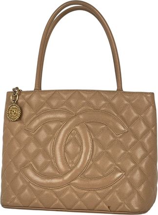 Chanel Beige Grained Calfskin Handbag Tote Bag (Pre-Owned)