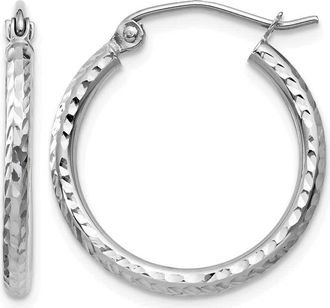 Diamond2Deal 14k Yellow Gold Diamond-cut 2x20mm Round Tube Hoop Earrings
