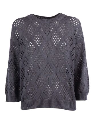 PESERICO Textured Diamond Pattern Knitted Sweater
