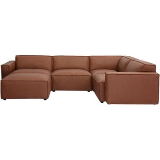 Miliboo Divano angolare modulabile vintage 5 posti e pouf in pelle marrone SPLIT