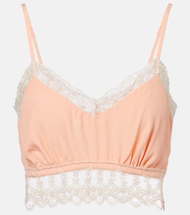 Lace-trimmed cr&ecirc;pe de chine bra top