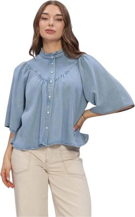 Suncoo Dames, Blouses & Shirts, Blauw, Maat: XS Linnen