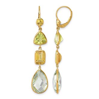 Diamond2Deal 14K Yellow Gold Fancy Citrine Quartz and Green Quartz Dangle Earrings