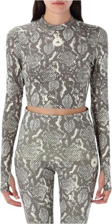 adidas by Stella McCartney Training Longsleeve Crop Printed - Dames - Sportshirts - Beige - M - Polyester - Fitness