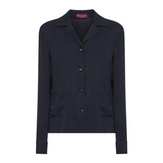 Gucci Silk Jacquard Shirt - female - Gucci - Shirts - Blue - M - Blouses & Shirts