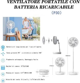 Trade Shop Trade Shop - Ventilatore Portatile Con Batteria Ricaricabile P30 Design Pieghevole Salvaspazio