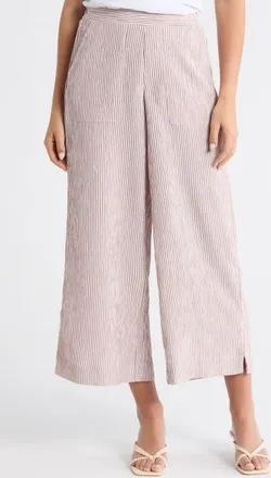 Bobeau Stripe Wide Leg Pants in Cream/Brandy Brown at Nordstrom, Size X-Large