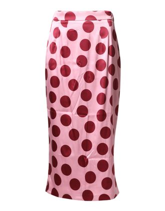 Dolce & Gabbana Pink Polka Dot Silk Pencil Cut Midi Womens Skirt