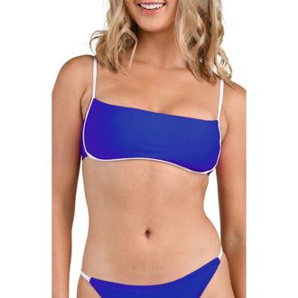 Citrus Solids Contrast Trim Bandeau Bikini Top in Ocean at Nordstrom, Size X-Small