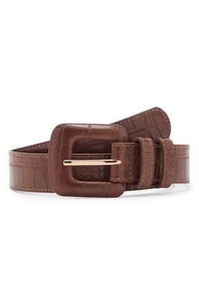 Mango Crocodile Print Faux Leather Belt in Brown at Nordstrom Rack, Size Small