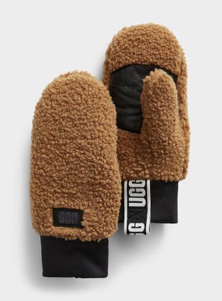 UGG Womens UGGfluff leather-palm fleece mittens