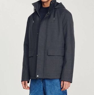 Sandro Parka Tech Coat In Anthracite