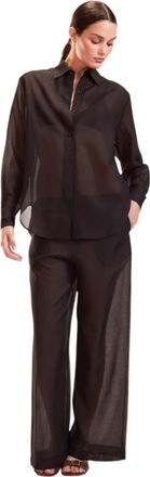 Cynthia Rowley Salina Sheer Pant - Dames - Wijde Broeken - Zwart - XS - Polyester - Broeken