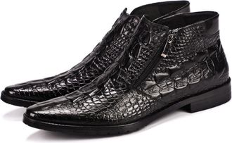 Generic Mens Pointed Toe Office Dress Shoes Low Block Heel Short Boots Patent Leather Formal Boots with Side Zipper,Black,8.5 UK