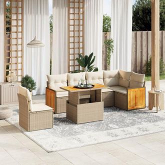vidaXL Vidaxl - Set Sof&aacute;s De Jard&iacute;n 7 Piezas Y Cojines Rat&aacute;n Sint&eacute;tico Beige