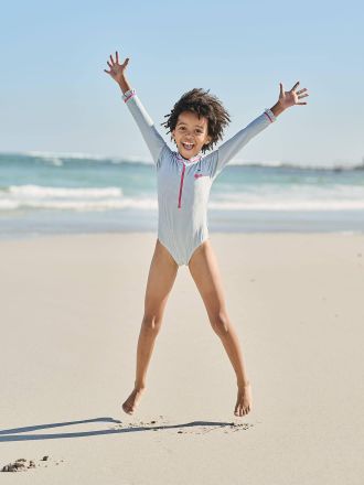 Vertbaudet Gestreifter Badeanzug mit UV-Schutz, lange &Auml;rmel, M&auml;dchen aqua