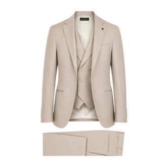 Luigi Bianchi Mantova Single Breasted Suits, male, Beige, Size: XL Single Breasted Suits