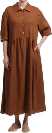 Herno Maxi Jurk - Dames - Shirt Kleedjes - Bruin - S - Linnen - Kleedjes
