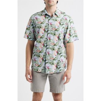Tommy Bahama Nova Wave Blue Sky Vines Short Sleeve Seersucker Button-Up Shirt in Dew Drop at Nordstrom, Size 3Xlt