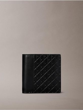 Calvin Klein Mens Allover Emblem Logo Trifold Wallet with Coin Pouch - Black