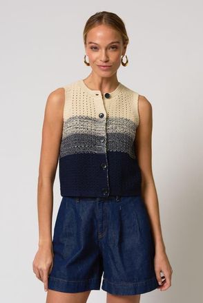Central Park West Jacy Gradient Crochet Vest in Flax/navy at Nordstrom, Size X-Small