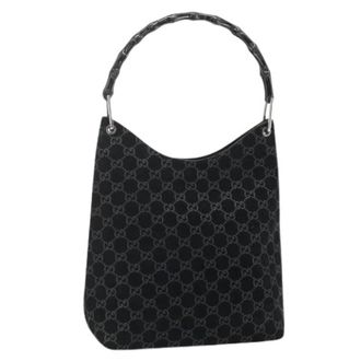 Gucci Pre-owned Shoulder Bags, female, Black, Size: ONE SIZE Pre-owned GG Canvas Suede Shoulder Bag