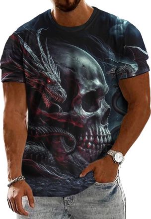 Generic Skull Tshirts for Men,Casual Spooky Dragon Skull Graphic Tees - Gothic Summer Clothes Loose Fit Daily Dark Dragon L