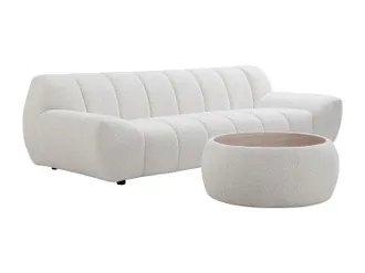 Vente-Unique Divano 3 Posti + Tavolino In Tessuto Bouclette Bianco - Sorieli
