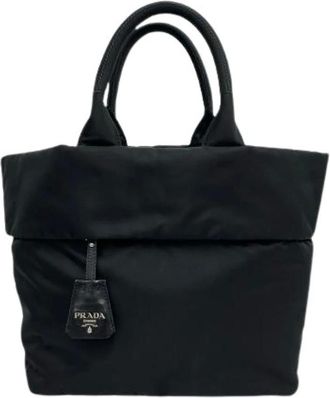 Prada Pre-owned Tote Bags, female, Black, Size: ONE SIZE Pre-owned Nylon Leather 2way Bag