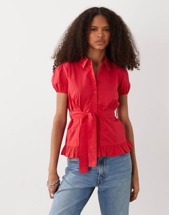 Motel Closie - Blusa rossa con maniche a sbuffo-Rosso