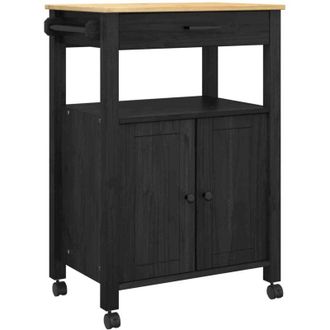 vidaXL Carro De Cocina Negro 88,5 X 40 X 60 Cm Madera De Pino Macizo Vidaxl