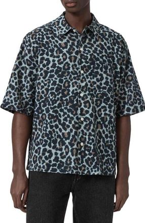 AllSaints Silesia Leo Short Sleeve Button-Up Shirt in Soft Ash Grey at Nordstrom, Size Xx-Large